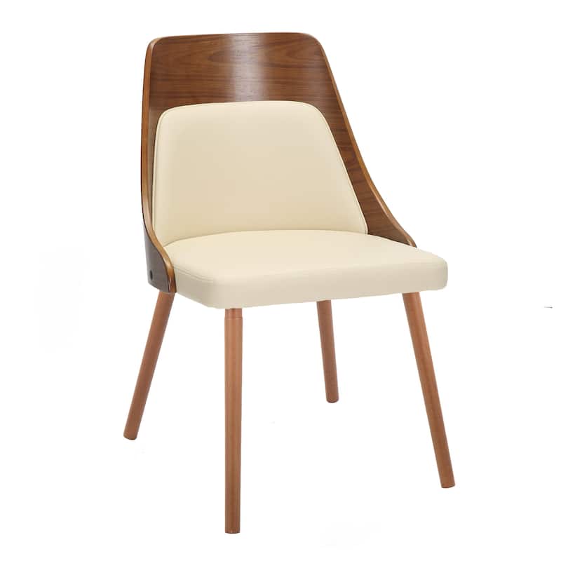 Carson Carrington Vallemala Mid-Century Chair with Tapered Wood Legs - Set of 2 - Cream Faux Leather/Walnut Wood