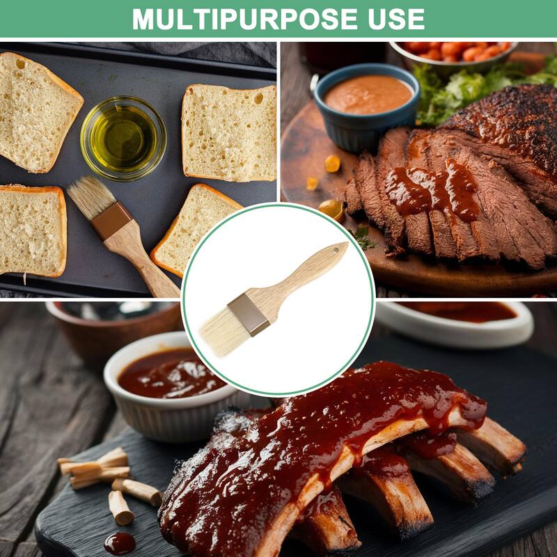 1-Set Pastry Brush, Wooden Handle Natural Bristle Basting Brush 1"& 1.57"& 1.96" - Brown
