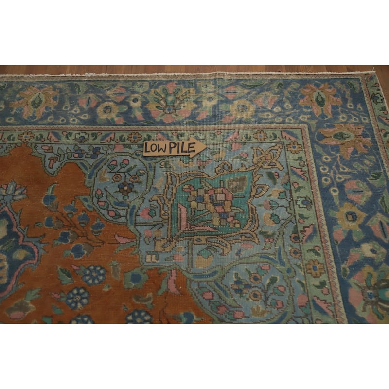 Hand Knotted Oriental 100% Wool Carpet Traditional Floral Oranges & Rust Tabriz Area Rug - 12' 1'' X 9' 1''