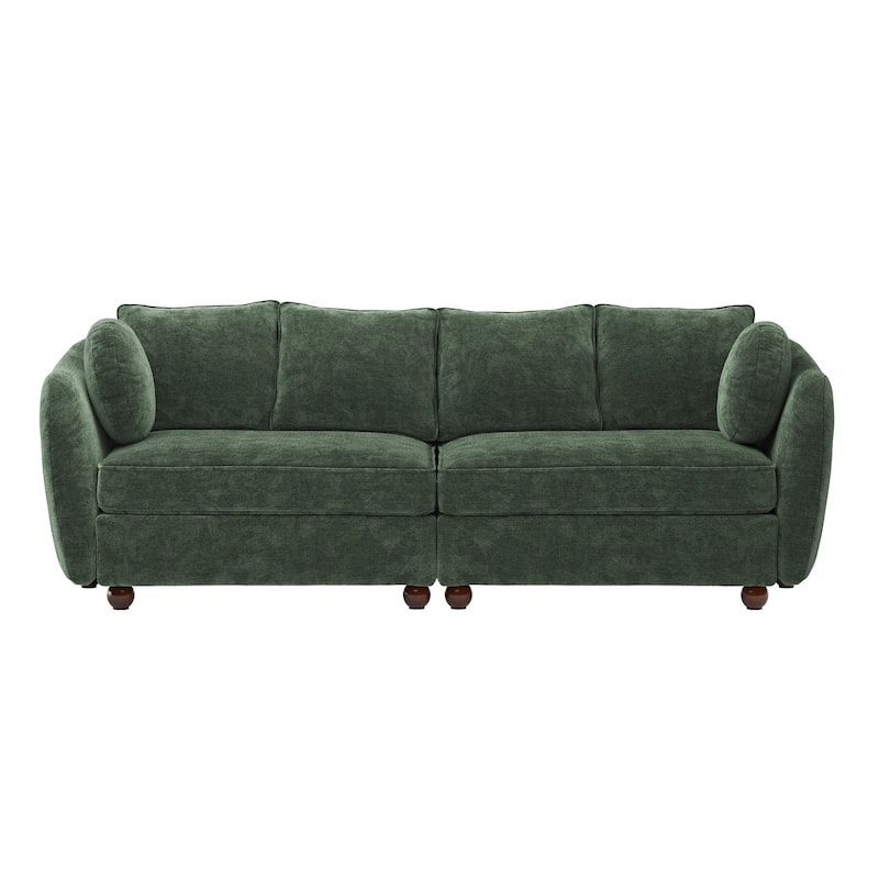 90.6" Chenille Upholstered Sofa with 6 Pillows, Modern 3-Seater Sofa Couch for Living Room Bedroom Apartment, White