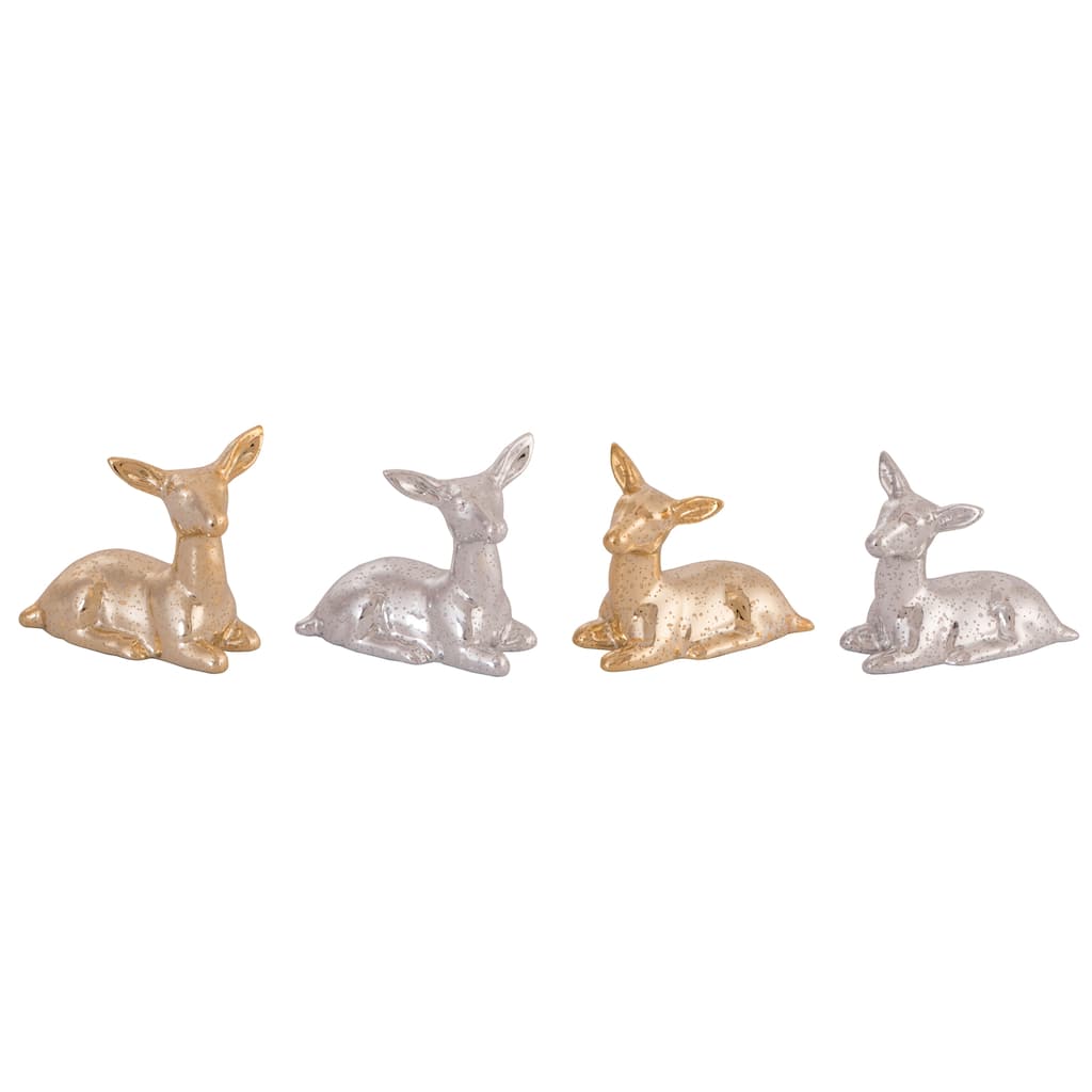 Transpac Ceramic Mini Elegant Metallic Figurine Set of 4 Christmas Home Decorations