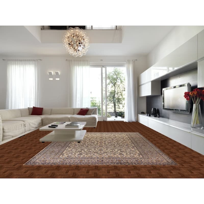 Ivory Floral Kashan Persian Vintage Area Rug Handmade Wool Carpet - 9'10"x 13'2"