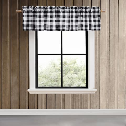Eddie Bauer Mountain Plaid Black Pole Top Window Valance - 86 x 15