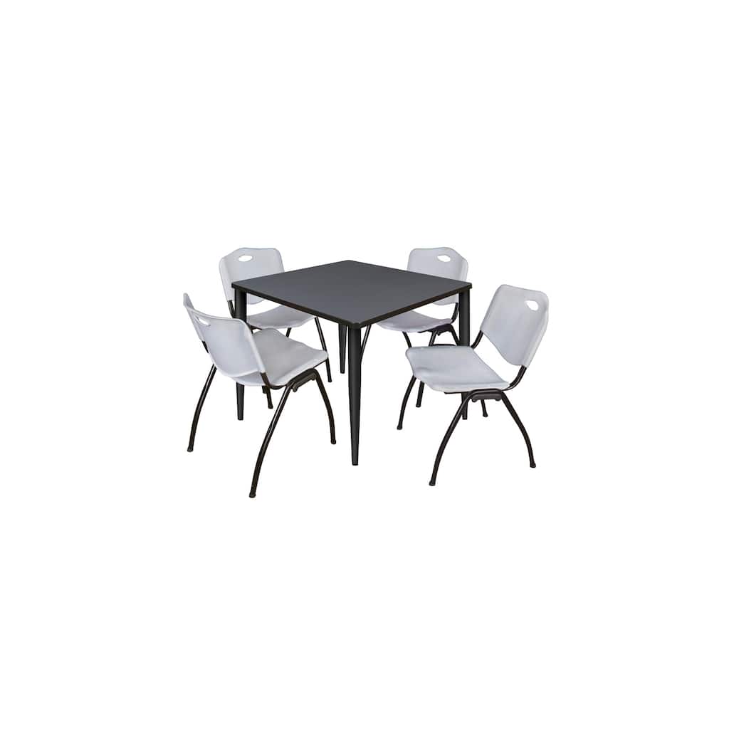 36 in. Square Breakroom Table- Grey Top, Black Base & 4 M Stack Chairs- Grey