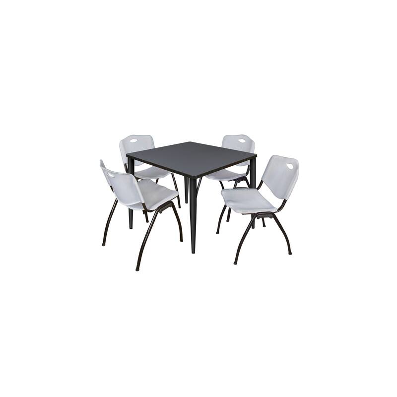 42 in. Square Breakroom Table- Grey Top, Black Base & 4 M Stack Chairs- Grey