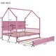preview thumbnail 9 of 7, Wooden Full Size Semi-enclosed House Bed Frame with Pull Out Trundle Bed and Side Storage Shelf for Kids, Teens - Pink