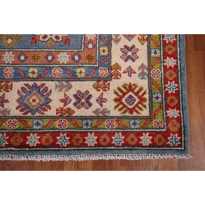 Kazak Blue Area Rug Hand-Knotted Wool Carpet - 4'11" x 6'11"