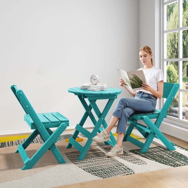 3-Piece Outdoor HDPE Bistro Set, Waterproof, Weather-Resistant & Foldable