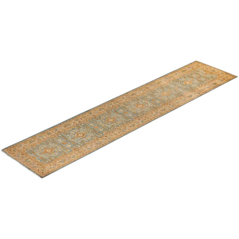 Overton Hand Knotted Wool Vintage Inspired Traditional Ottoman Blue Runner Rug - 2' 5" x 11' 4"