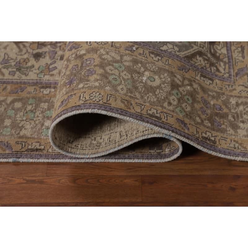 Hand Knotted Oriental 100% Wool Carpet Traditional Floral Navy Blue & Blues Tabriz Area Rug - 8' 11'' X 6' 7''