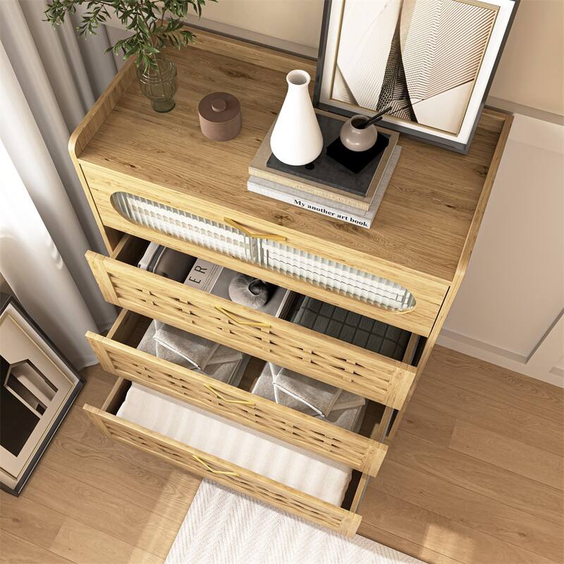 Modern Wood 4 Drawer Large Double Dresser with Wide Drawers