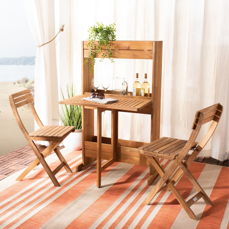 SAFAVIEH Outdoor Evelin Flower Shelf 3-Piece Bistro Set - 25Wx29Dx49H - Natural