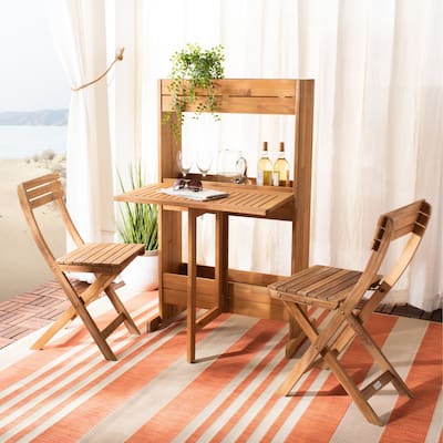 SAFAVIEH Outdoor Living Barley Flower Shelf 3pc Bistro Set - CHAIR: 15.5"x19.1"x31.1" TABLE: 25.4"x28.7"x48.8"