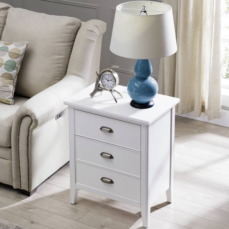 Laurent Solid Wood Side Table with USB-C Charging Station - Orchid White