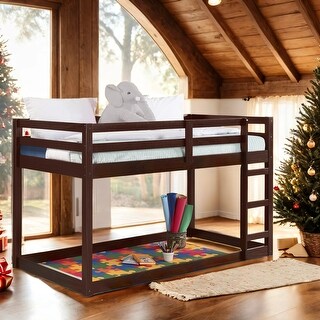 Wood Twin Loft Bed with Built-in Ladder and Safety Guardrail for Bedroom For Home