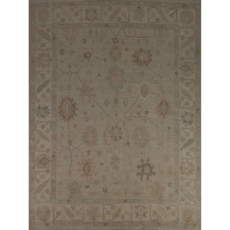 Beige Oushak Turkish Area Rug Handmade Vegetable Dye Wool Carpet - 8'2" x 10'2"