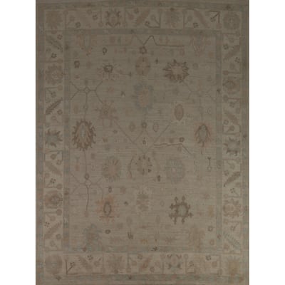 Beige Oushak Turkish Area Rug Handmade Vegetable Dye Wool Carpet - 8'2" x 10'2"