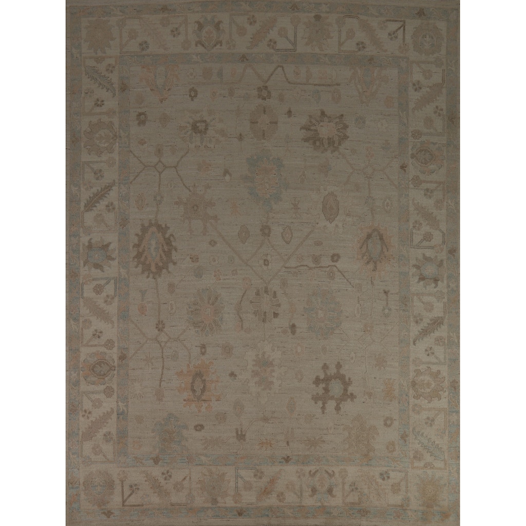 Beige Oushak Turkish Area Rug Handmade Vegetable Dye Wool Carpet - 8'2" x 10'2"