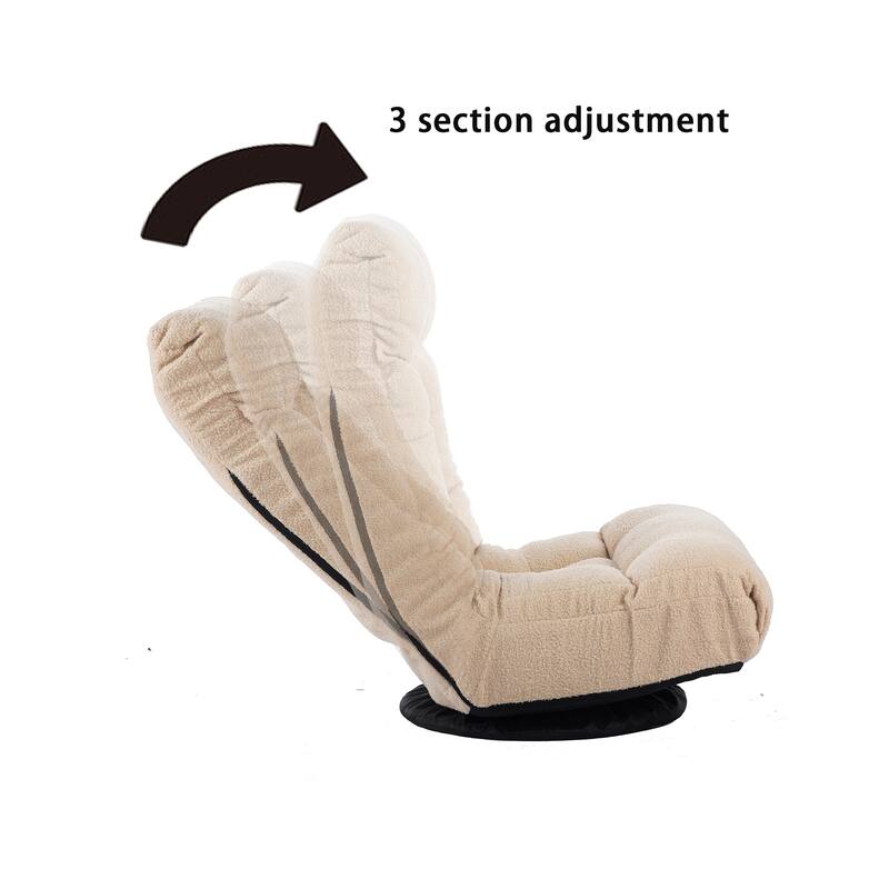 Beige Boucle Upholstered 360° Swivel Armless Manual Leisure Recliner Set with Ottoman, Adjustable Headrest and Backrest