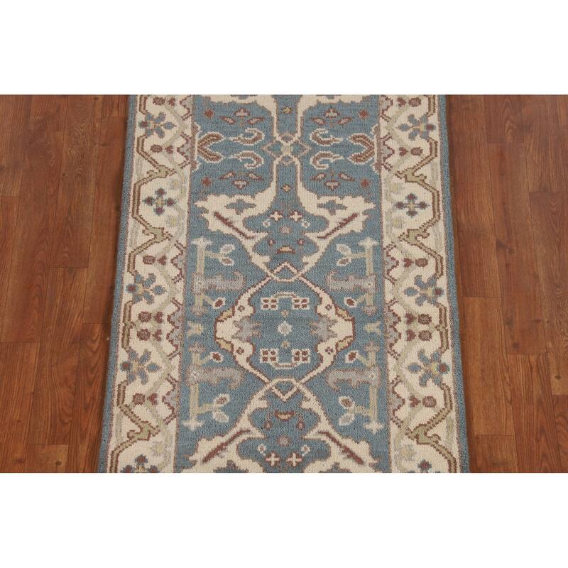 Light Blue Oushak Runner Rug Hand-Knotted Transitional Wool Carpet - 2'5"x 12'0"