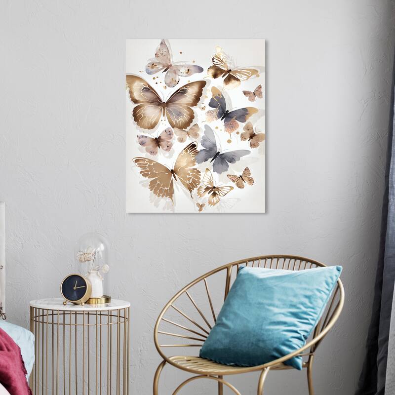 Wynwood Studio Canvas Animals Butterfly Dance VI Brown and Glam Wall Art Canvas Print - Brown, Gold - 24 x 20