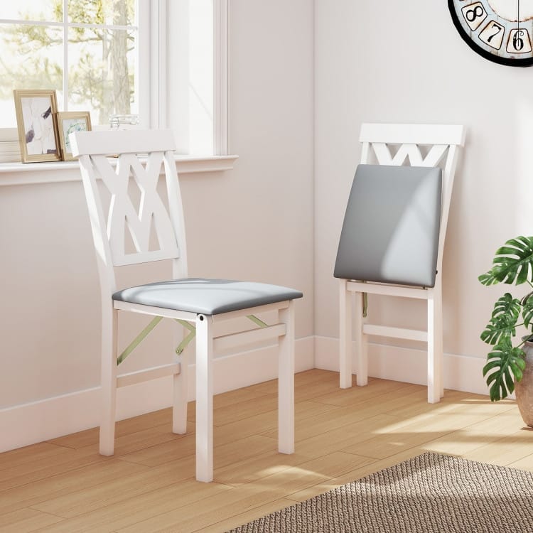 Set of 2 Folding Wooden Dining Chairs with PVC Leather Seat X-Back - 16" x 21" x 36"