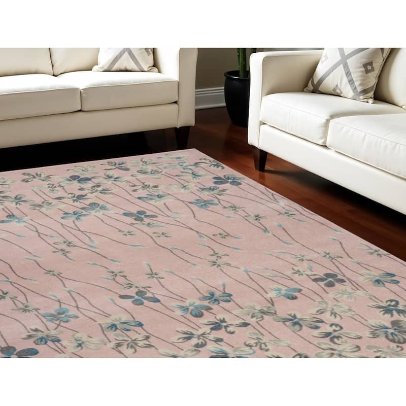Hulo Power Loomed Floral Traditional Stain Resistant Area Rug By HomeRoots - 120' X '96' X '0.5 - 120' X '96' X '0.5 - Oxford Blue - Rectangle