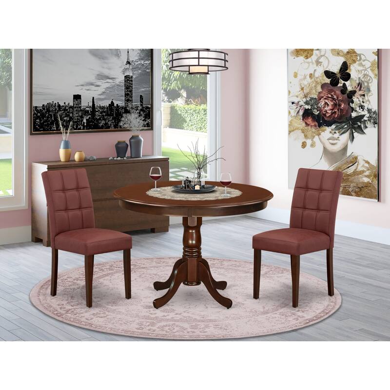 East West Furniture Dining Table Set Includes a Round Kitchen Table and Chairs, Mahogany (Pieces Options) - HLAS3-MAH-26