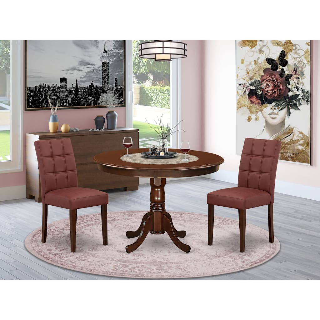 East West Furniture Dining Table Set Includes a Round Kitchen Table and Chairs, Mahogany (Pieces Options)