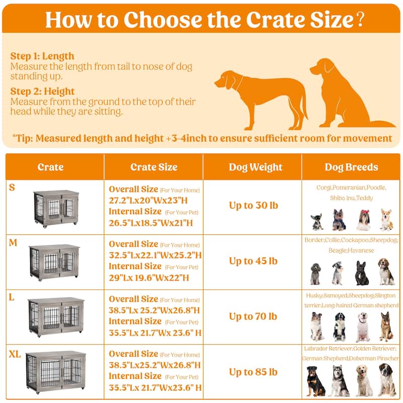 Dog Crate Indoor Heavy Duty Double Doors Wooden Dog Cage with Cushion