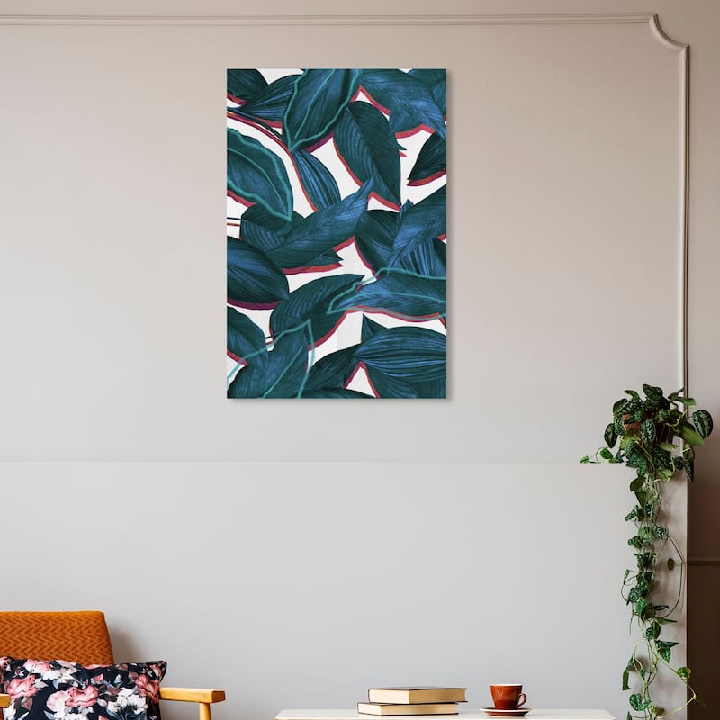 Wynwood Studio Canvas Floral and Botanical las hojas Blue and Dark Red Wall Art Canvas Print - 30 x 20