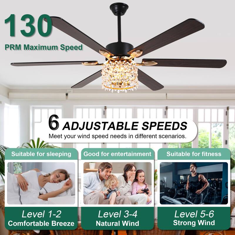 Cusp Barn 65 Inch Modern Crystal Daisy Chandelier Ceiling Fan with Lights and Remote, Slient DC Motor Fandelier Ceiling Fan