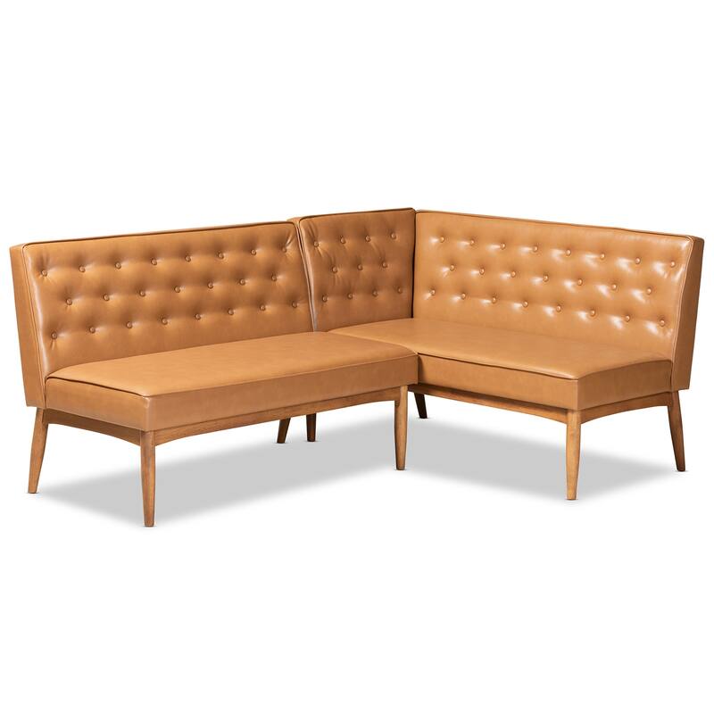 Riordan Mid-Century Modern 2-Piece Dining Nook Banquette Set - Tan