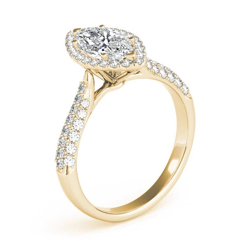 Auriya 14k Yellow Gold Lab Grown Marquise Diamond Halo Engagement Ring 0.50 to 5.00 ct. tw. (F-G VS)