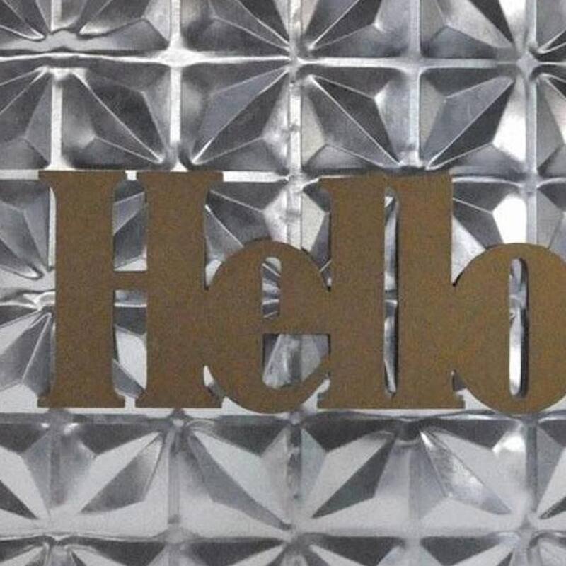 HomeRoots 14" X 14" Brown And Silver Hello Metal Square Wall Decor