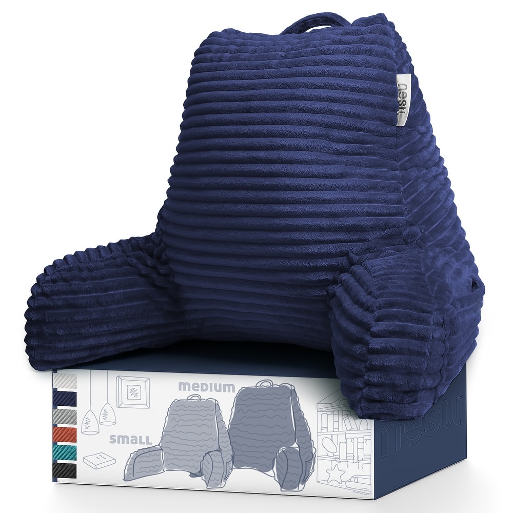 Empyrean Cut Plush Striped Reading Pillow - Back Support Shredded Memory Foam Bed Rest Pillow with Arms