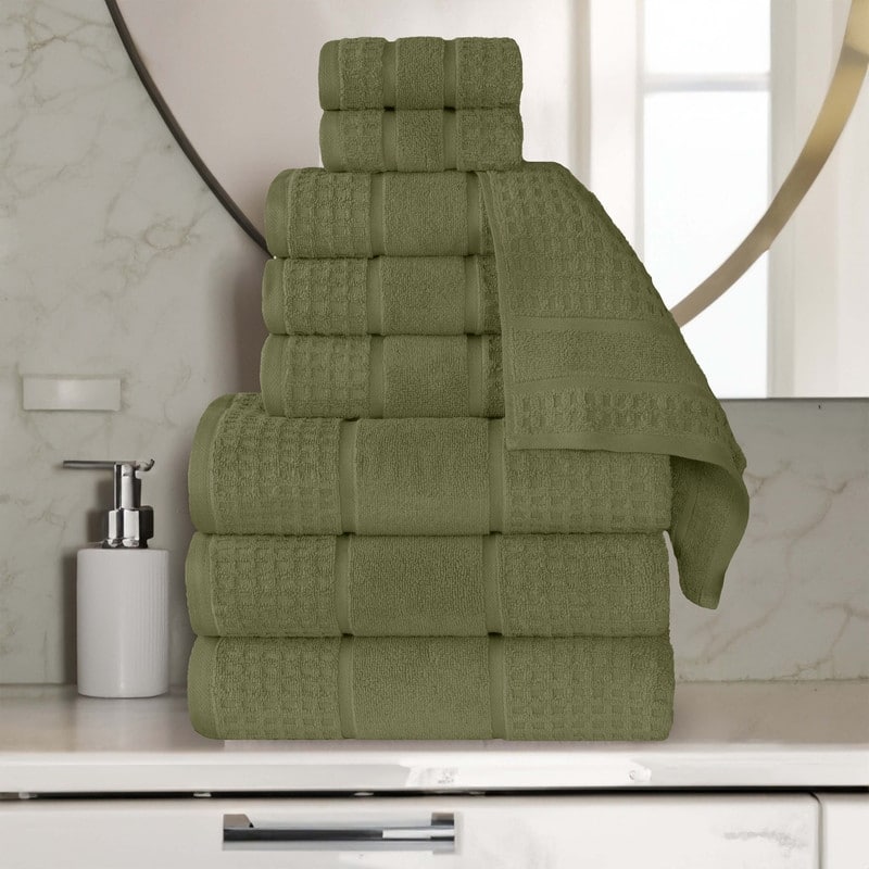 Superior Napa Zero Twist Cotton Waffle 9 Piece Bathroom Towel Set - Forest Green