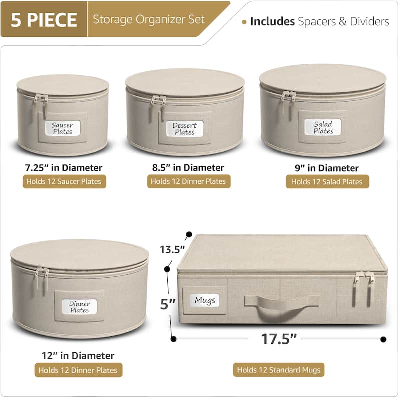 5-Piece China Dinnerware Storage Set - Grey