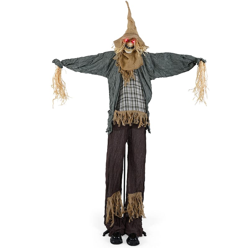 Brown-Black Metal Fabric 7ft Animated Halloween Scarecrow Decoration - Brown/Black