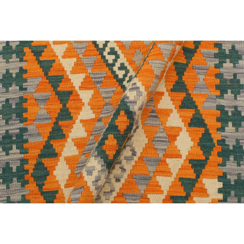 Tribal Turkish Kilim Elfriede Orange Purple Hand-Woven Wool Rug - 2'2'' x 3'1''