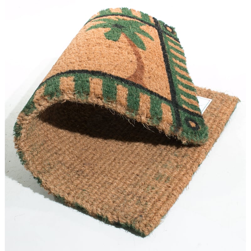 Green/ Brown Palm Tree Pattern Natural Coir Fiber Doormat