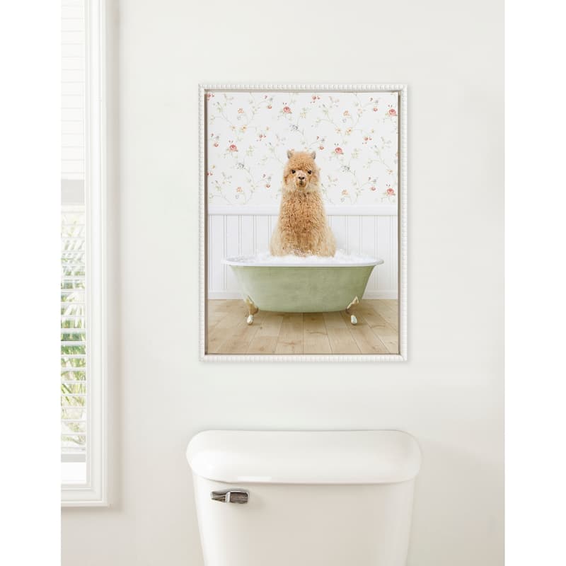 Sylvie Beaded Baby Animal Cottage Bath Framed Canvas by Amy Peterson