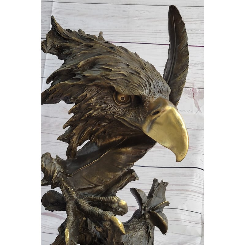 Abstract Eagle Bust W/ Talon And Feather Bronze Statue Sculpture Decor 15 Inches X 11 Inches
