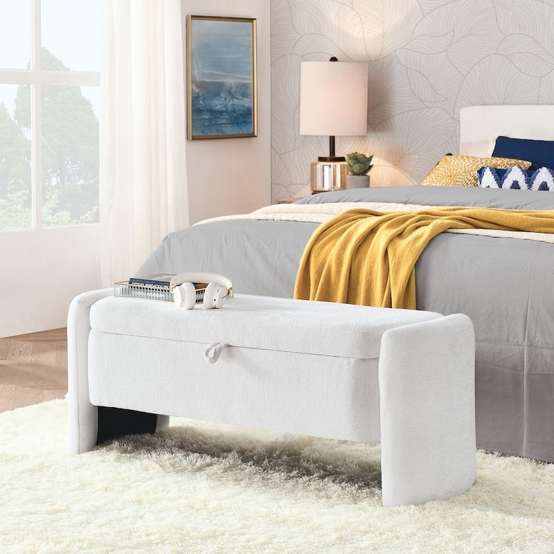 47.24" Chenille Fabric Oval Ottoman Storage Bench