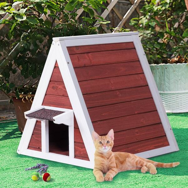 Shop Gymax Weatherproof Wooden Cat House Furniture Shelter Condo With Eave Outdoor Indoor As Pic On Sale Overstock 20660056