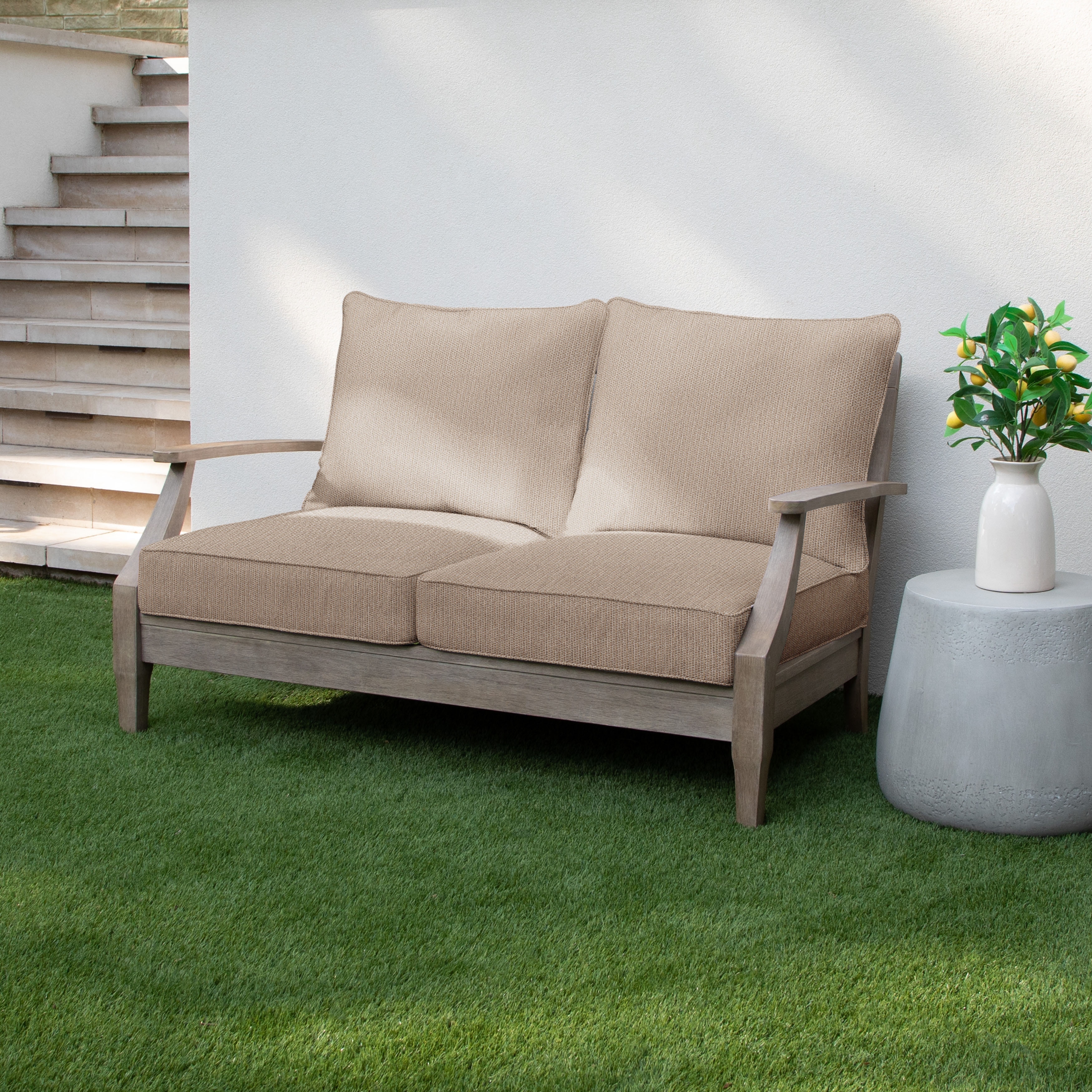 Sorra Home Sunbrella Outdoor Loveseat Pillow and Cushion Set On Sale Bed Bath Beyond 40164266