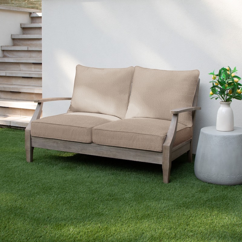 Sorra Home Sunbrella Outdoor Loveseat Pillow and Cushion Set - 22.5 in W x 22.5 in D x 5 in H - Revive Sand
