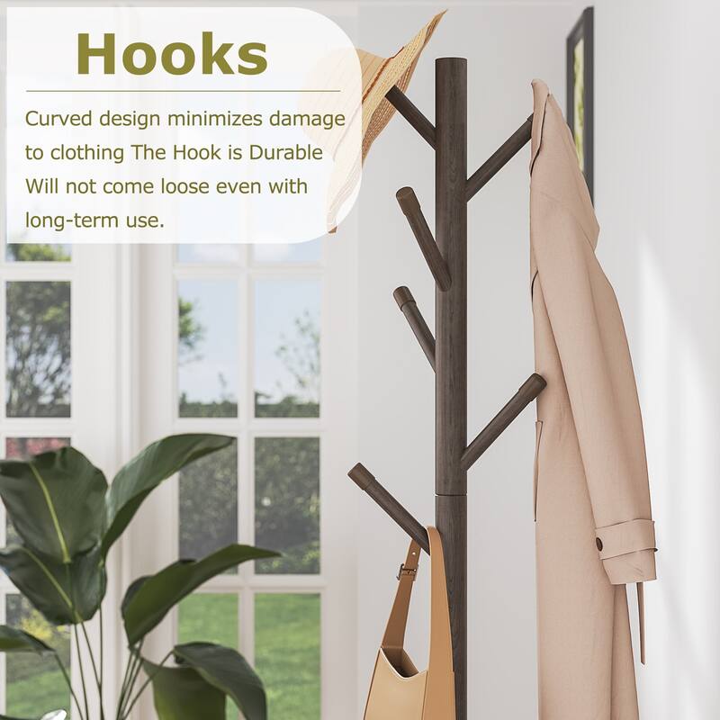 VECELO Modern Freestanding Coat Rack with 6 Branch Hooks Double Shelves, and Shoe Storage for Entryway Living Room Bedroom