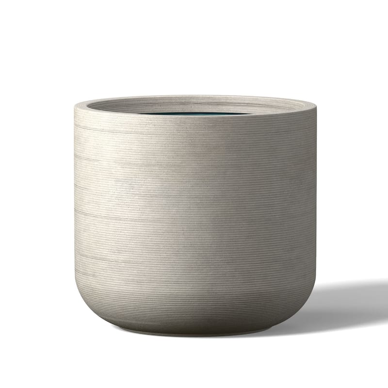 Concrete Round Planter Flower Pot with Drainage Holes - 17.5 x 15.5 in - Natural Gray