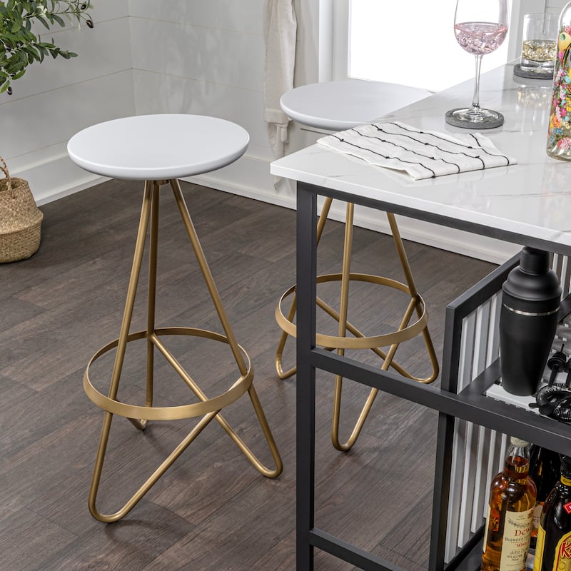 Hula 30" Modern Industrial Metal Backless Circular Bar Stool, by JONATHAN Y